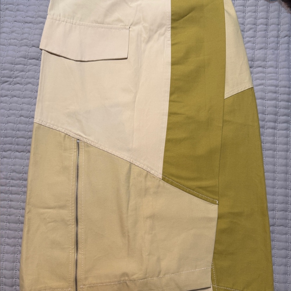 Zara Beige & Olive Patchwork Midi / Wrap-Around Skirt